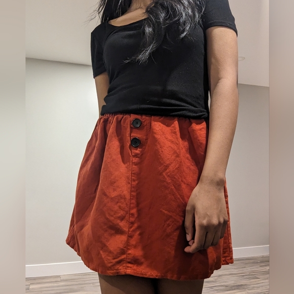 Bershka Burnt Orange Linen Blend Mini Skirt - Picture 3 of 9